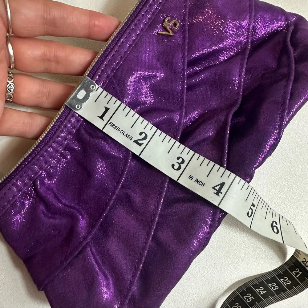 Victorias Secret Metallic Purple Shimmer Ruffle Makeup Bag Case Pouch